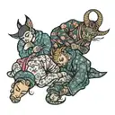 four people in pajamas sleeping  tattoo design idea