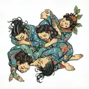 four people in pajamas sleeping  tattoo design idea