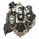 four people in goth clothes tattoo design idea
