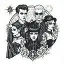 four people in goth clothes tattoo design idea