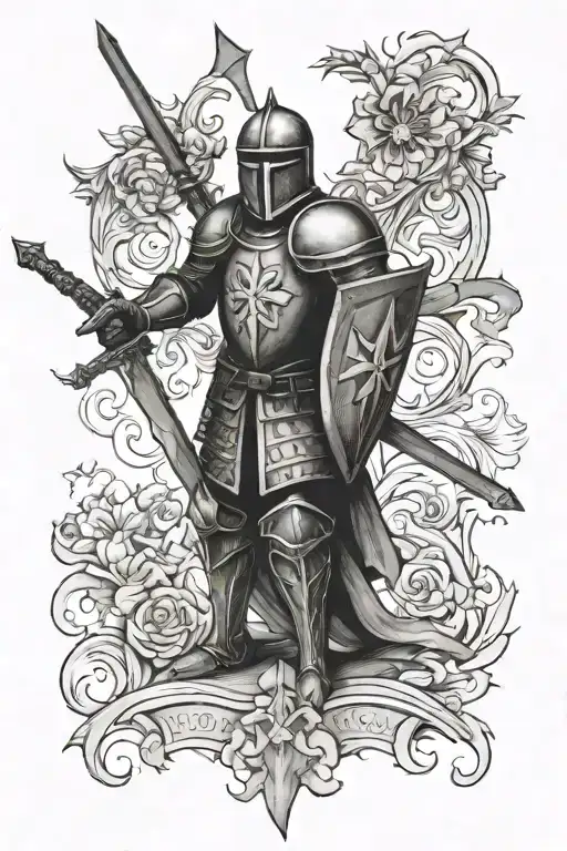 Knight and Maltese cross tattoo design idea