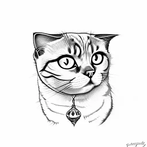 Scottish fold cat with mermaid tail tattoo design idea