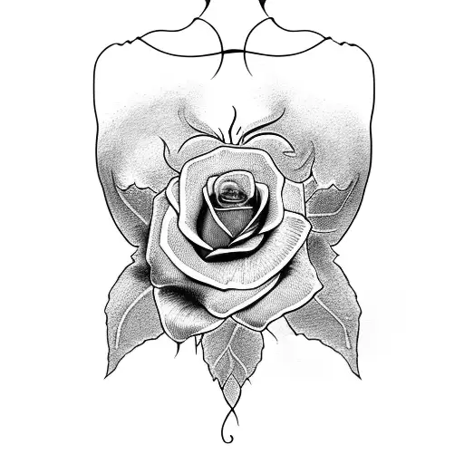  a rose vine crossing a woman's back with a blade on the spine tattoo design idea