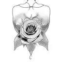  a rose vine crossing a woman's back with a blade on the spine tattoo design idea