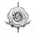  a rose vine crossing a woman's back with a blade on the spine tattoo design idea