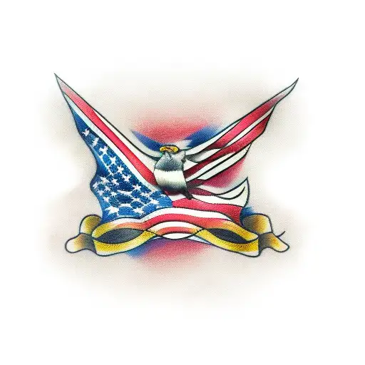 letters Pearce with waving American flag and checkered flag crossing behind  tattoo design idea