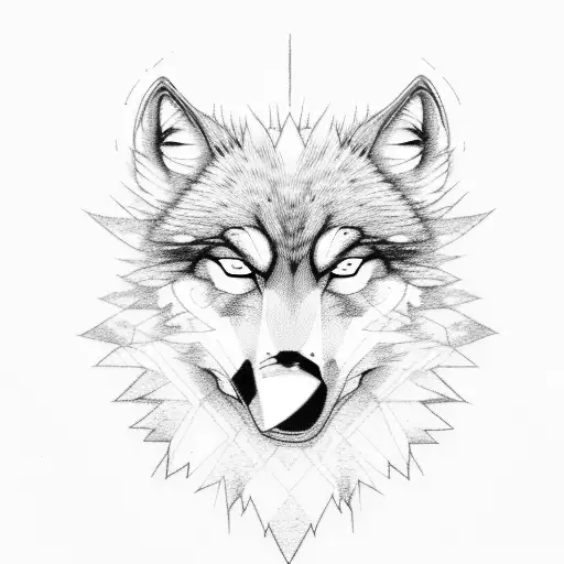 an angry wolf with smoke coming from it looks into the soul with empty eyes, many lines in the background tattoo design idea