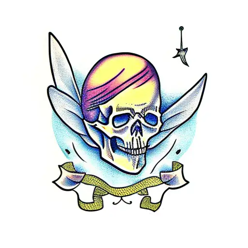 skull head with fairy  tattoo design idea