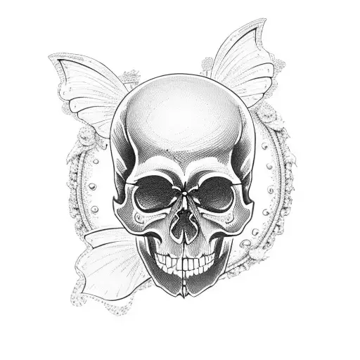 skull head with fairies tattoo design idea