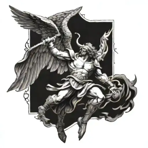 saint Micheal The Archangel defeating Lucifer tattoo design idea