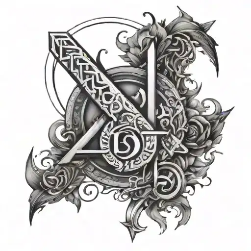 A tattoo design of a shadowhunter rune surrounded by fantasy elements, combining the client's favorite things into a unique and intricate design tattoo design idea