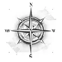 COmpass with Sandclock, chesspieces, book, map, stars, a road and a globe tattoo design idea