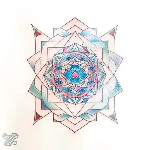 Concept:  A large geometric mandala t tattoo design idea