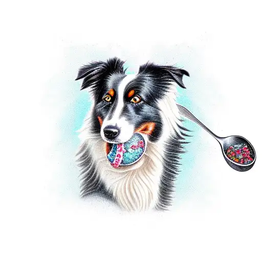Border collie that has a spoon in it's mouth tattoo design idea