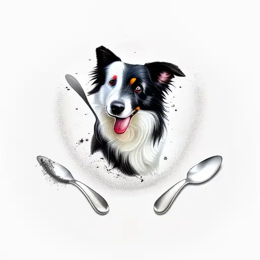 border collie with a spoon tattoo design idea