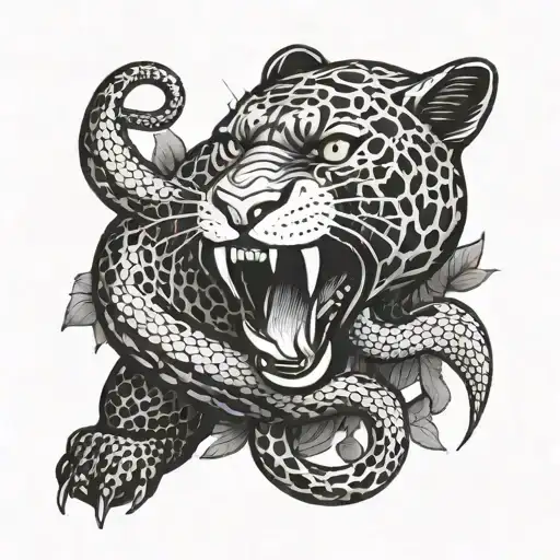 panther eating snake with communist flag tattoo design idea