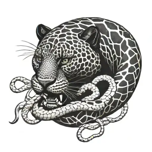 panther eating snake tattoo design idea