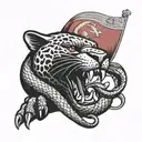 panther eating snake with communist flag tattoo design idea