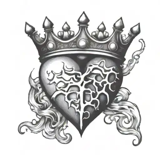 broken heart with crown made of heart valves tattoo design idea