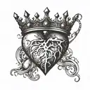 broken heart with crown made of heart valves tattoo design idea