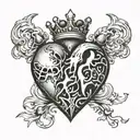 broken heart with crown made of heart valves tattoo design idea
