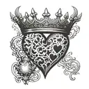 broken heart with crown made of heart valves tattoo design idea