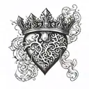 broken heart with crown made of heart valves tattoo design idea
