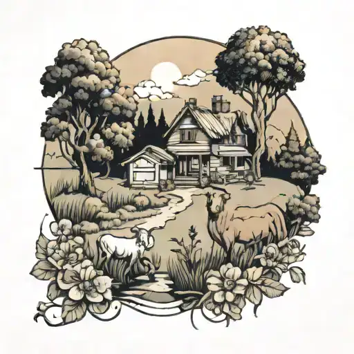 4 kids living in the country landscape tattoo design idea