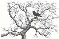 crow flying half dead tree with creeping vines tattoo design idea