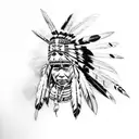 A Native Indian chief wearing a raven headdress tattoo design idea