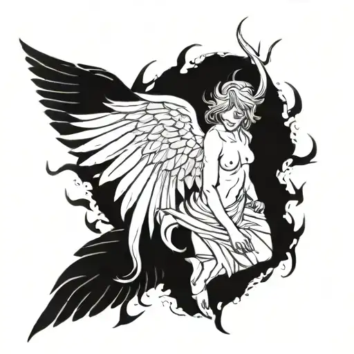 Angel and Devil, Fallen Angel tattoo design idea