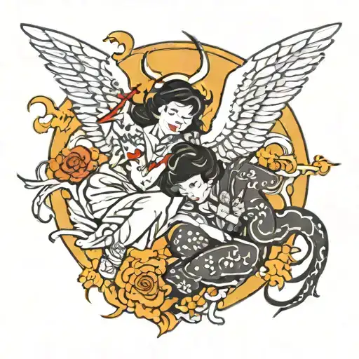Angel and Devil, Fallen Angel tattoo design idea