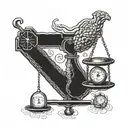a weight scale with a brain and a heart. one side is heavier  tattoo design idea