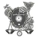 a weight scale with a brain and a heart. one side is heavier  tattoo design idea