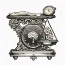 a weight scale with a brain and a heart. one side is heavier  tattoo design idea