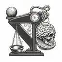 a weight scale with a brain and a heart. one side is heavier  tattoo design idea