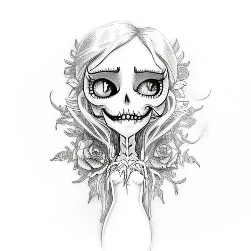 A sketch-style tattoo of Corpse Bride elements tattoo design idea