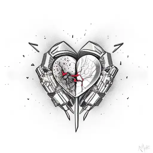 Broken heart slayed by three swords tattoo design idea
