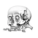 skeleton removing a rib and using it as money tattoo design idea