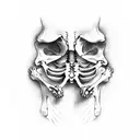 skeleton removing a rib and using it as money tattoo design idea