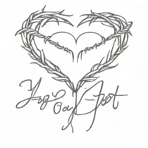 barbed iron with a broken heart and the writing my heart get up underneath tattoo design idea