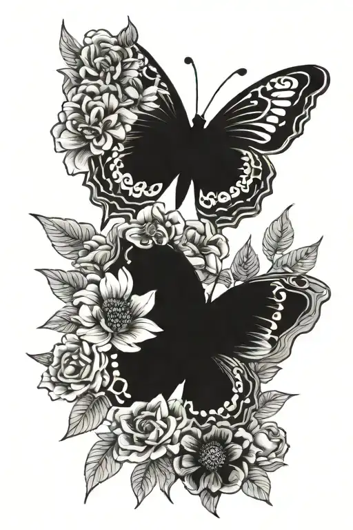 pet memorial flowers black butterfly tattoo design idea