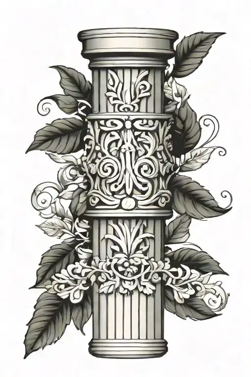 pillar with laurel wreath wrapped tattoo design idea