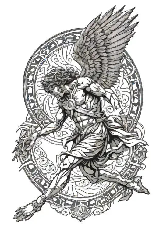 greek myth Icarus falling with outstretched tattoo design idea
