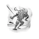 Create a tattoo depicting a train operator battling a monstrous creature from Greek mythology tattoo design idea