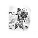 Create a tattoo depicting a train operator battling a monstrous creature from Greek mythology tattoo design idea