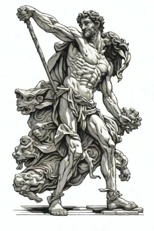 David standing on top of goliath's dead body holding Goliath's head tattoo design idea