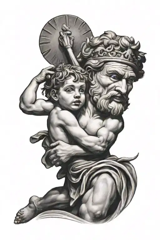 David holding goliath's head in the air  tattoo design idea