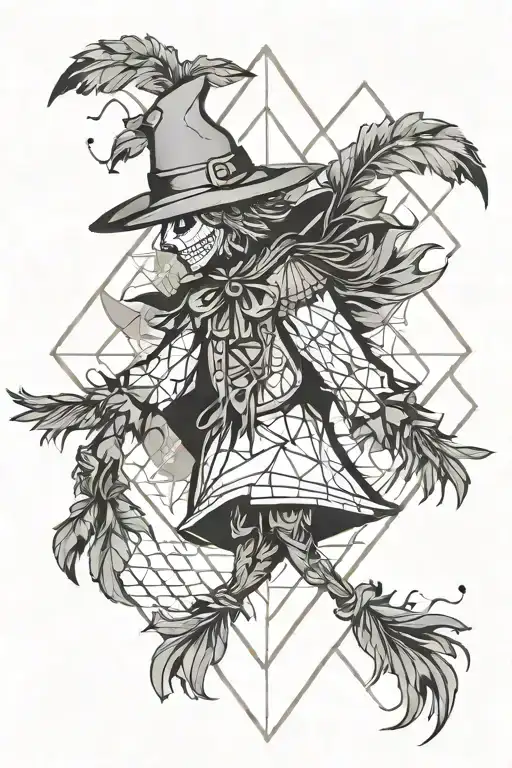 pretty scarecrow with feathers falling tattoo design idea