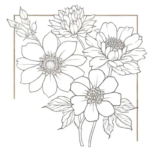 marigold and aster flower tattoo design idea